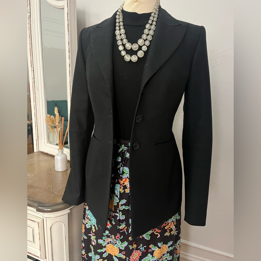 Karen Millen Button Down Black Zipper Cuff And Back Blazer